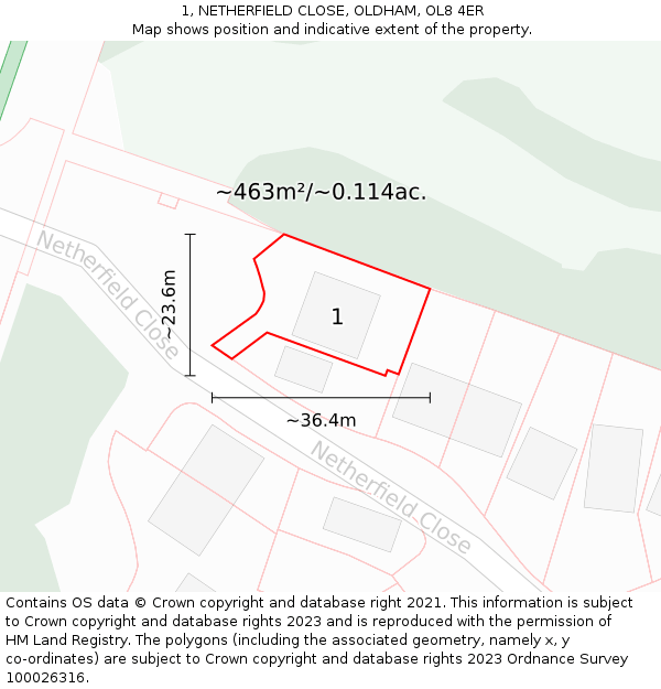 1, NETHERFIELD CLOSE, OLDHAM, OL8 4ER: Plot and title map