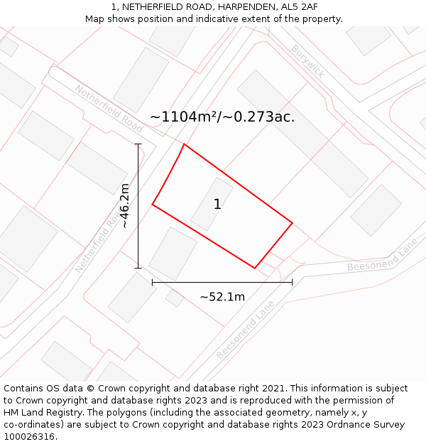 1, NETHERFIELD ROAD, HARPENDEN, AL5 2AF: Plot and title map