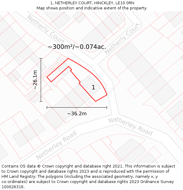 1, NETHERLEY COURT, HINCKLEY, LE10 0RN: Plot and title map