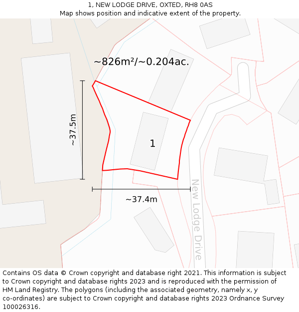 1, NEW LODGE DRIVE, OXTED, RH8 0AS: Plot and title map