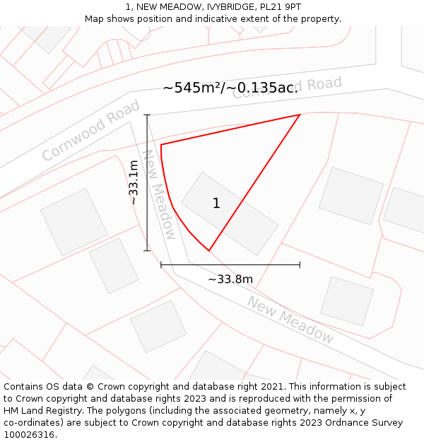 1, NEW MEADOW, IVYBRIDGE, PL21 9PT: Plot and title map