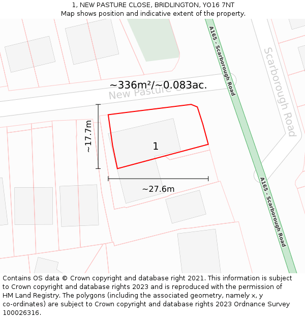 1, NEW PASTURE CLOSE, BRIDLINGTON, YO16 7NT: Plot and title map