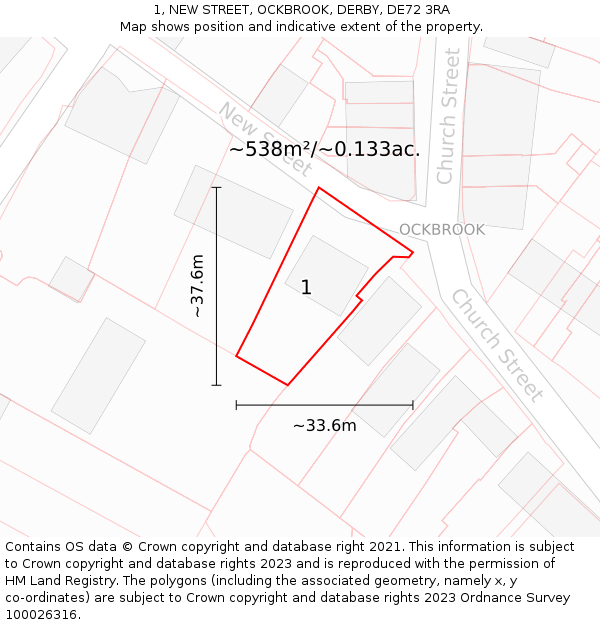 1, NEW STREET, OCKBROOK, DERBY, DE72 3RA: Plot and title map