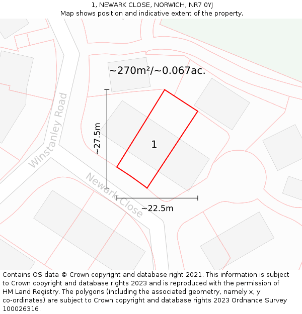 1, NEWARK CLOSE, NORWICH, NR7 0YJ: Plot and title map