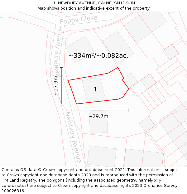 1, NEWBURY AVENUE, CALNE, SN11 9UN: Plot and title map