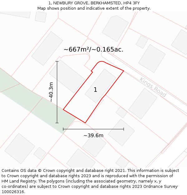1, NEWBURY GROVE, BERKHAMSTED, HP4 3FY: Plot and title map