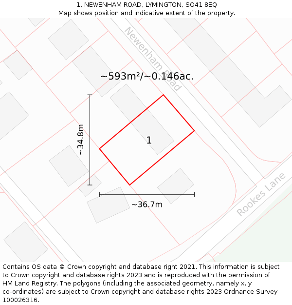 1, NEWENHAM ROAD, LYMINGTON, SO41 8EQ: Plot and title map