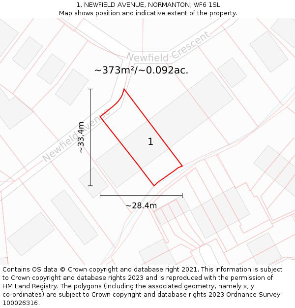 1, NEWFIELD AVENUE, NORMANTON, WF6 1SL: Plot and title map