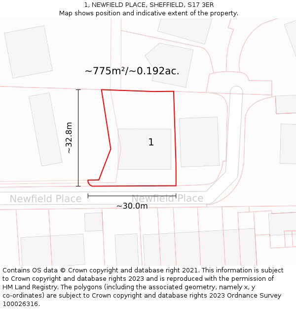 1, NEWFIELD PLACE, SHEFFIELD, S17 3ER: Plot and title map