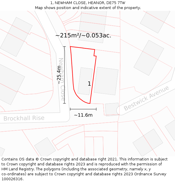 1, NEWHAM CLOSE, HEANOR, DE75 7TW: Plot and title map
