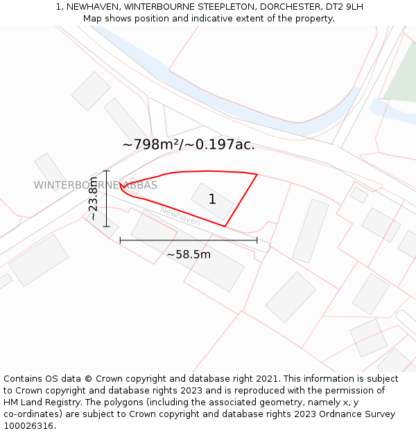 1, NEWHAVEN, WINTERBOURNE STEEPLETON, DORCHESTER, DT2 9LH: Plot and title map