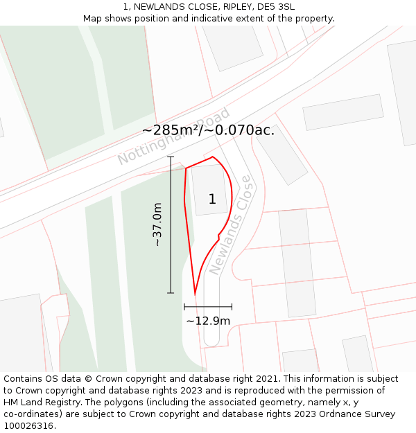 1, NEWLANDS CLOSE, RIPLEY, DE5 3SL: Plot and title map