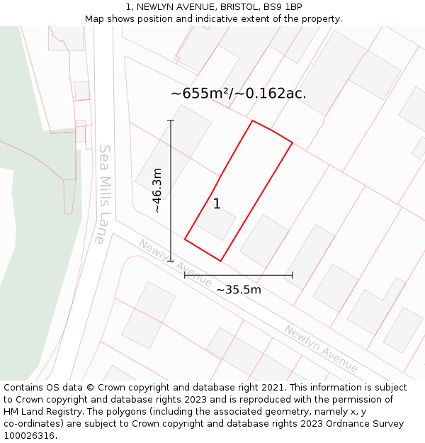 1, NEWLYN AVENUE, BRISTOL, BS9 1BP: Plot and title map