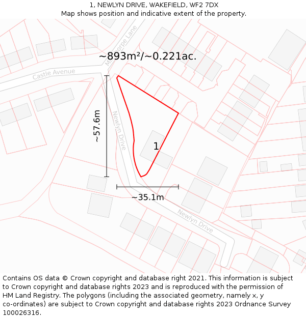 1, NEWLYN DRIVE, WAKEFIELD, WF2 7DX: Plot and title map