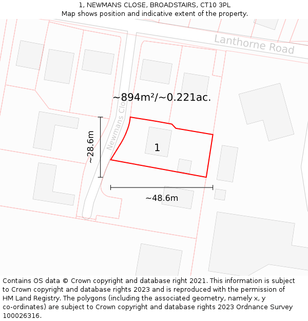 1, NEWMANS CLOSE, BROADSTAIRS, CT10 3PL: Plot and title map