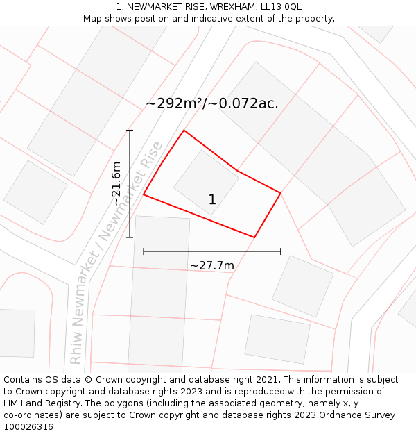 1, NEWMARKET RISE, WREXHAM, LL13 0QL: Plot and title map