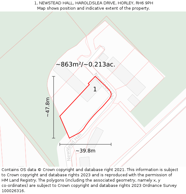 1, NEWSTEAD HALL, HAROLDSLEA DRIVE, HORLEY, RH6 9PH: Plot and title map