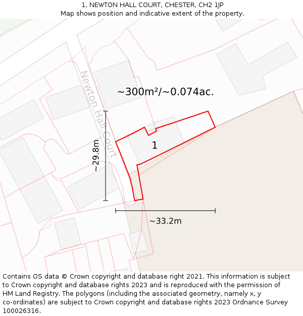 1, NEWTON HALL COURT, CHESTER, CH2 1JP: Plot and title map