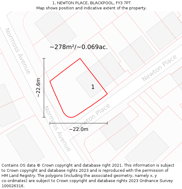 1, NEWTON PLACE, BLACKPOOL, FY3 7PT: Plot and title map