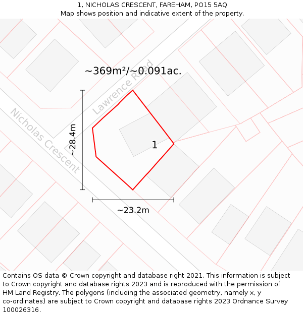 1, NICHOLAS CRESCENT, FAREHAM, PO15 5AQ: Plot and title map