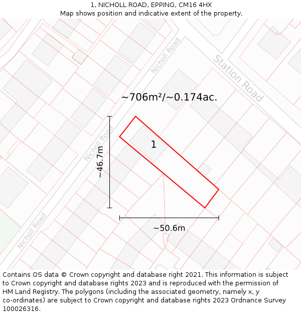 1, NICHOLL ROAD, EPPING, CM16 4HX: Plot and title map