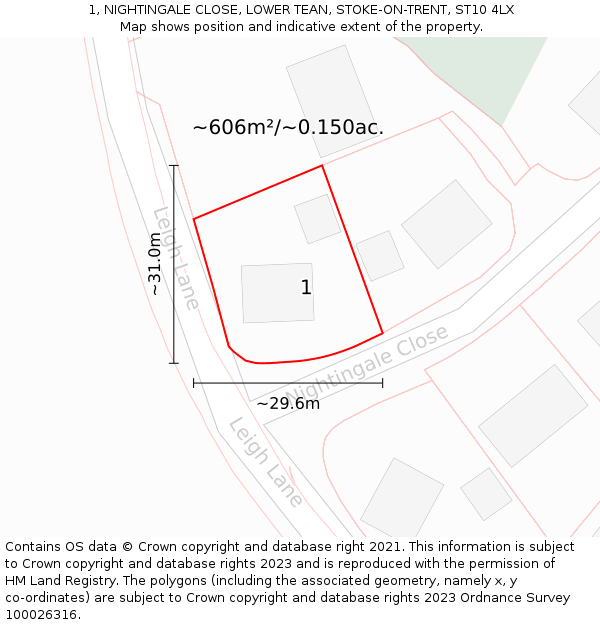 1, NIGHTINGALE CLOSE, LOWER TEAN, STOKE-ON-TRENT, ST10 4LX: Plot and title map