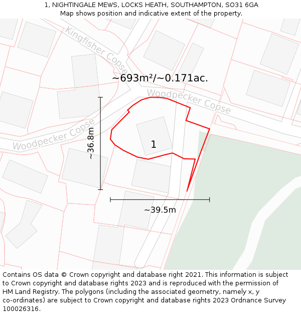 1, NIGHTINGALE MEWS, LOCKS HEATH, SOUTHAMPTON, SO31 6GA: Plot and title map