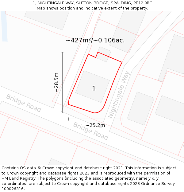 1, NIGHTINGALE WAY, SUTTON BRIDGE, SPALDING, PE12 9RG: Plot and title map