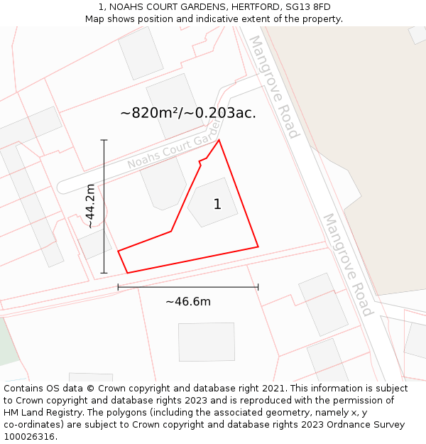 1, NOAHS COURT GARDENS, HERTFORD, SG13 8FD: Plot and title map