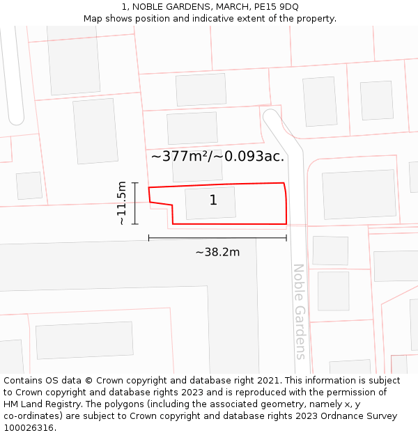 1, NOBLE GARDENS, MARCH, PE15 9DQ: Plot and title map