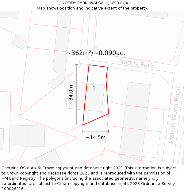 1, NODDY PARK, WALSALL, WS9 8QX: Plot and title map