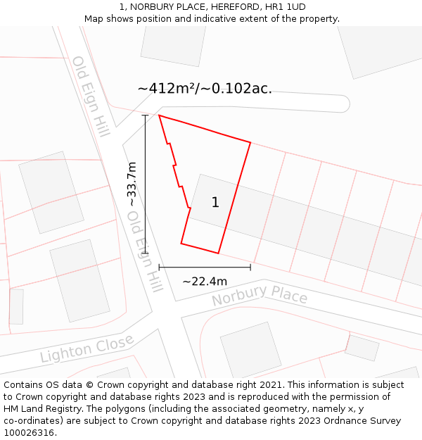 1, NORBURY PLACE, HEREFORD, HR1 1UD: Plot and title map
