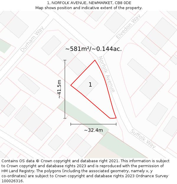 1, NORFOLK AVENUE, NEWMARKET, CB8 0DE: Plot and title map