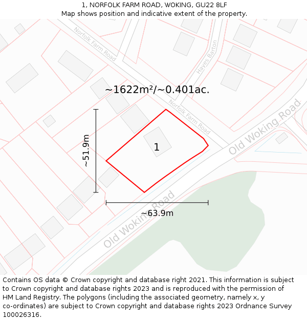 1, NORFOLK FARM ROAD, WOKING, GU22 8LF: Plot and title map