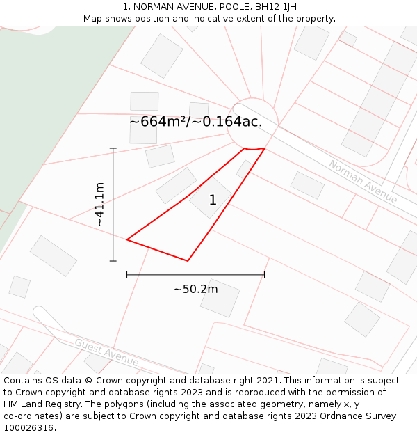 1, NORMAN AVENUE, POOLE, BH12 1JH: Plot and title map