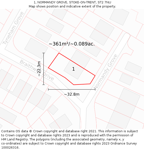1, NORMANDY GROVE, STOKE-ON-TRENT, ST2 7NU: Plot and title map