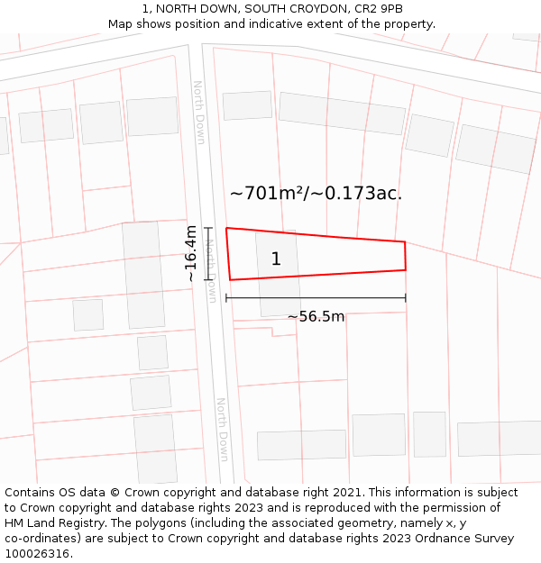 1, NORTH DOWN, SOUTH CROYDON, CR2 9PB: Plot and title map