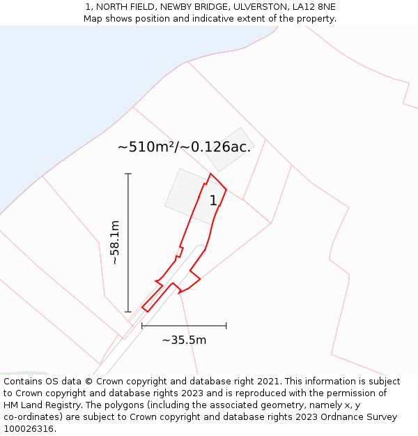 1, NORTH FIELD, NEWBY BRIDGE, ULVERSTON, LA12 8NE: Plot and title map