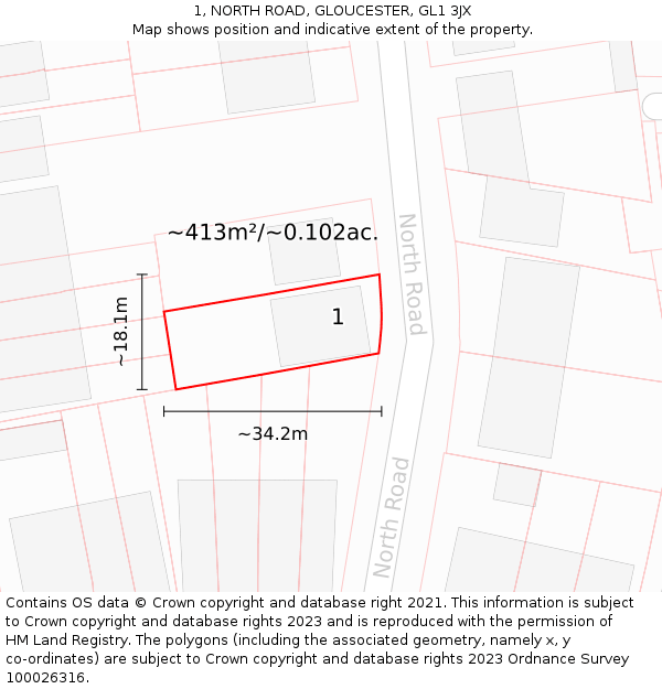 1, NORTH ROAD, GLOUCESTER, GL1 3JX: Plot and title map