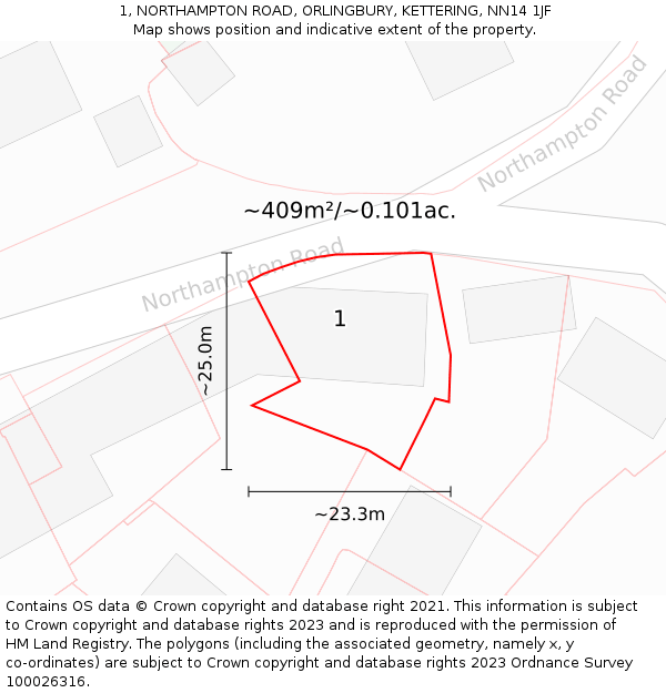 1, NORTHAMPTON ROAD, ORLINGBURY, KETTERING, NN14 1JF: Plot and title map