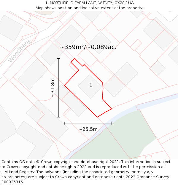 1, NORTHFIELD FARM LANE, WITNEY, OX28 1UA: Plot and title map