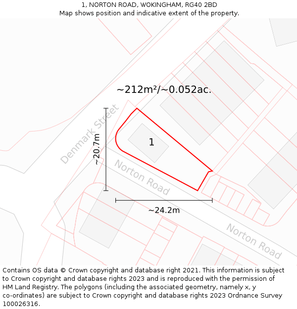 1, NORTON ROAD, WOKINGHAM, RG40 2BD: Plot and title map
