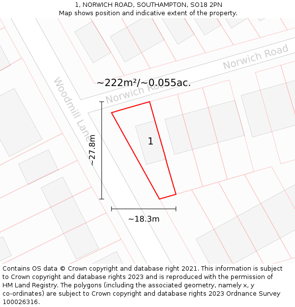 1, NORWICH ROAD, SOUTHAMPTON, SO18 2PN: Plot and title map