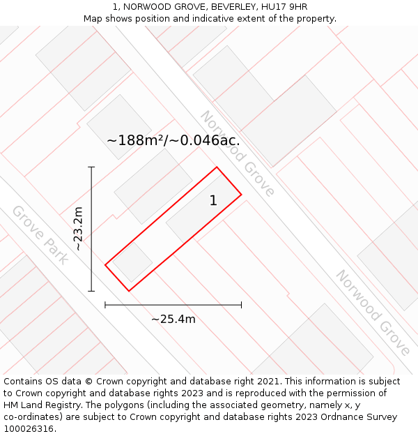 1, NORWOOD GROVE, BEVERLEY, HU17 9HR: Plot and title map