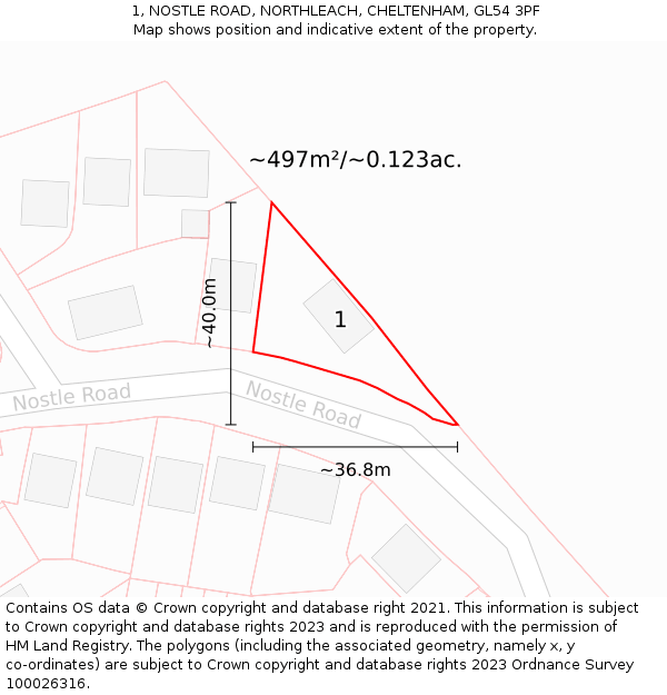 1, NOSTLE ROAD, NORTHLEACH, CHELTENHAM, GL54 3PF: Plot and title map