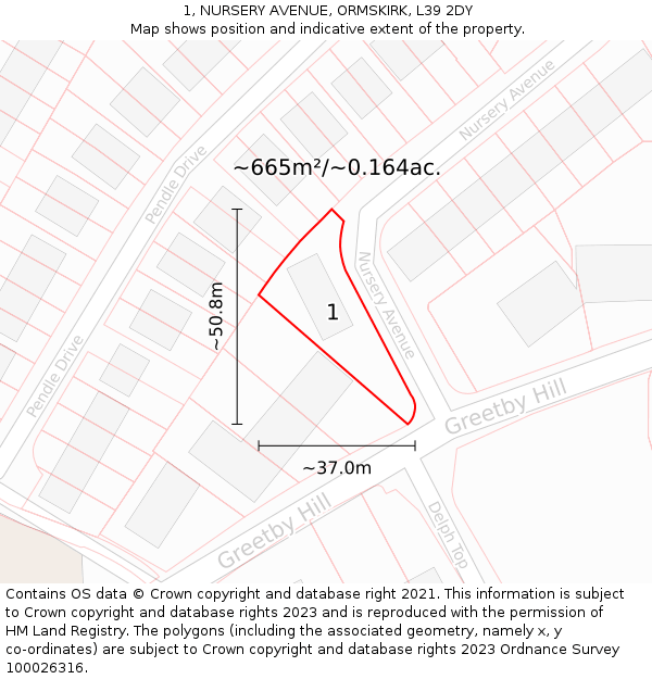 1, NURSERY AVENUE, ORMSKIRK, L39 2DY: Plot and title map