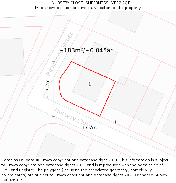 1, NURSERY CLOSE, SHEERNESS, ME12 2QT: Plot and title map