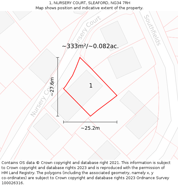 1, NURSERY COURT, SLEAFORD, NG34 7RH: Plot and title map