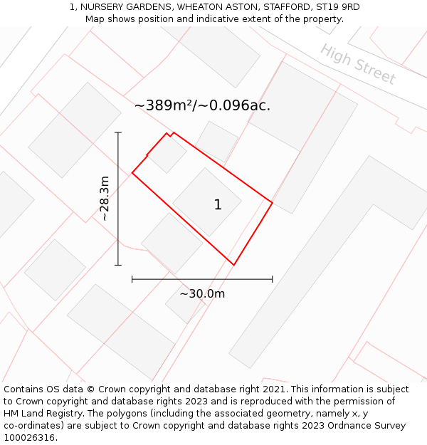 1, NURSERY GARDENS, WHEATON ASTON, STAFFORD, ST19 9RD: Plot and title map