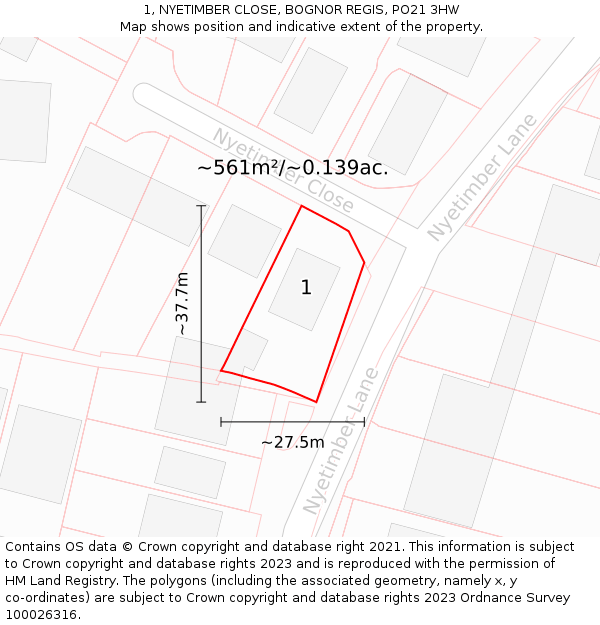 1, NYETIMBER CLOSE, BOGNOR REGIS, PO21 3HW: Plot and title map